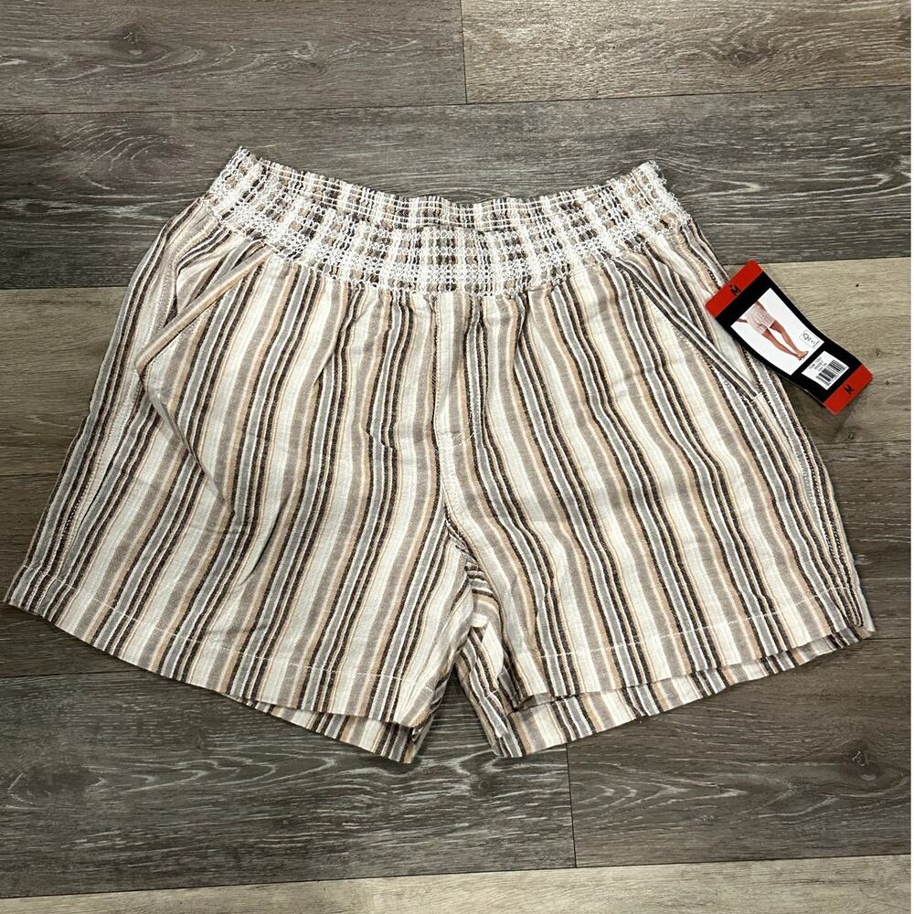 Briggs Women's Pull On Shorts Brown Tan White Medium